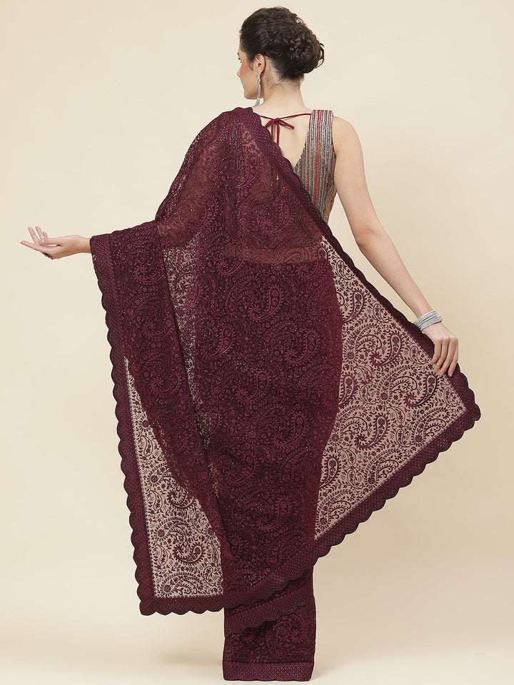 Resham Jaal Embroidered Chiffon Saree