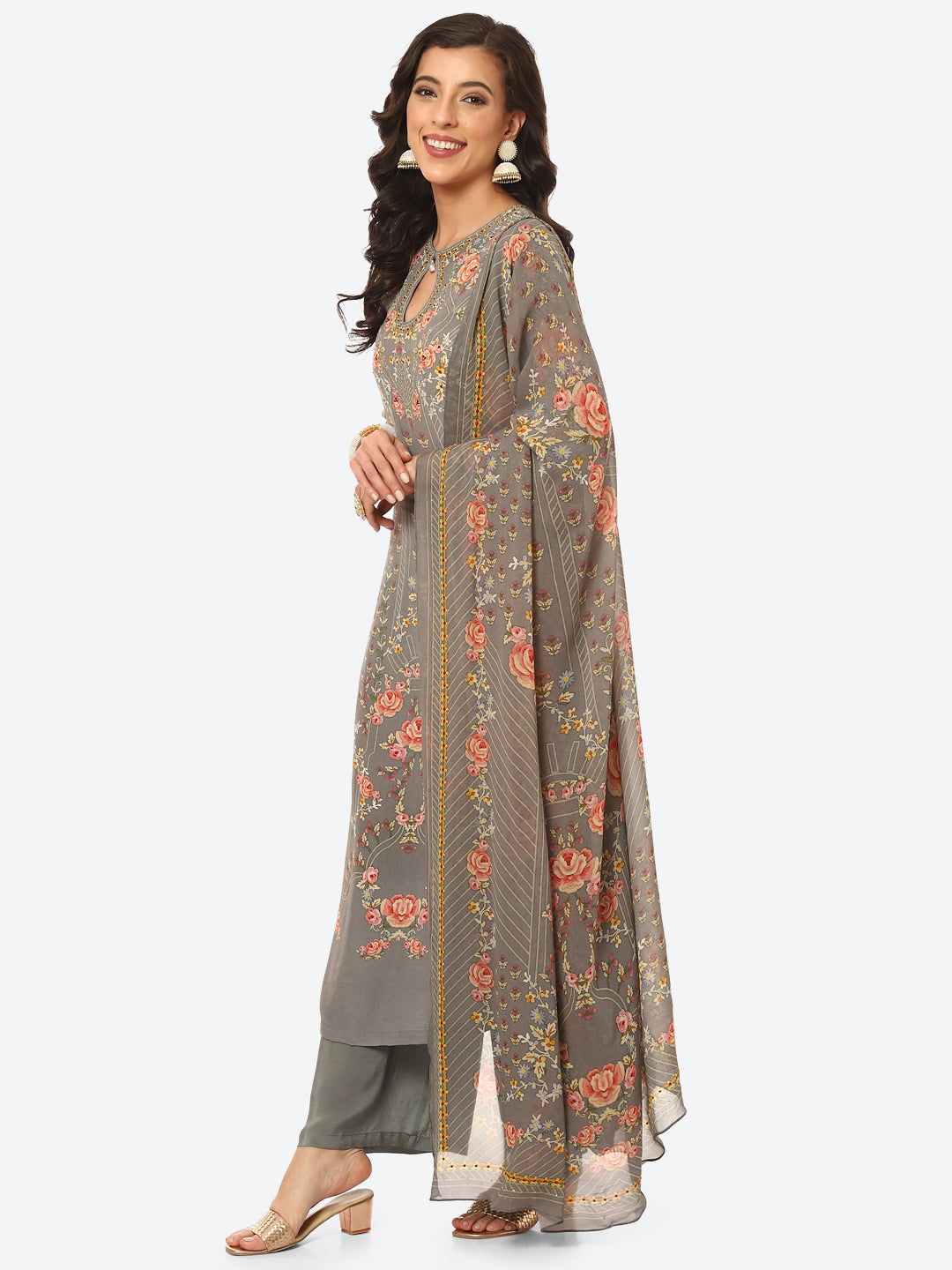 Digital Printed Crepe Kurta With Palazzo &amp; Georgette Dupatta
