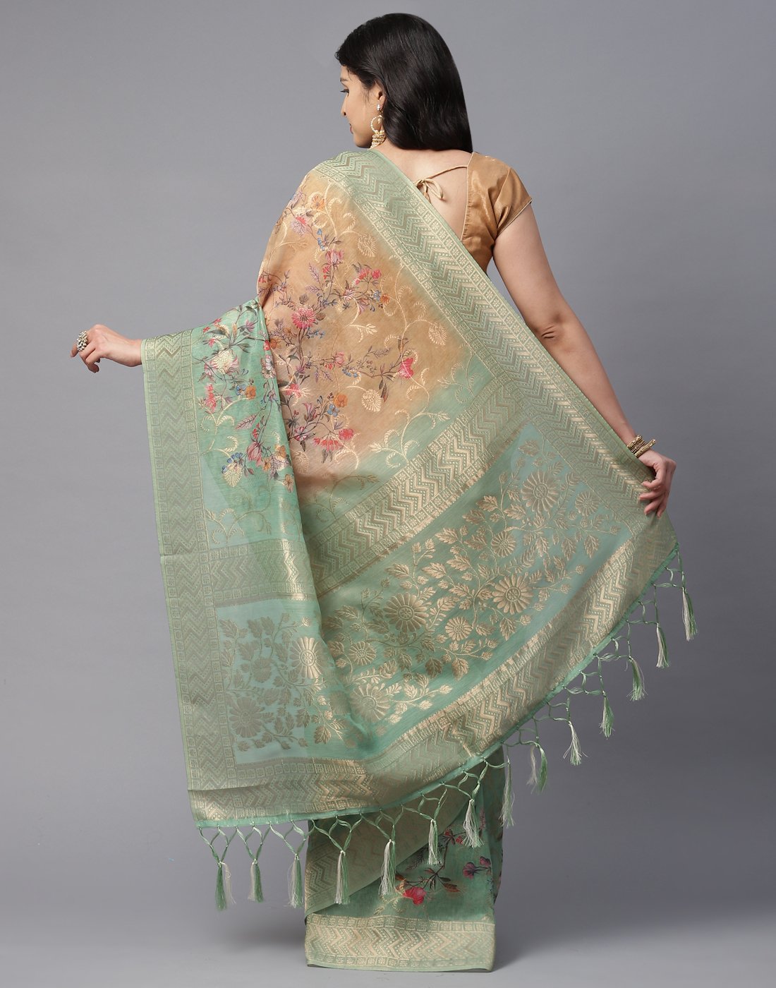 Floral Printed Cotton Linen Saree