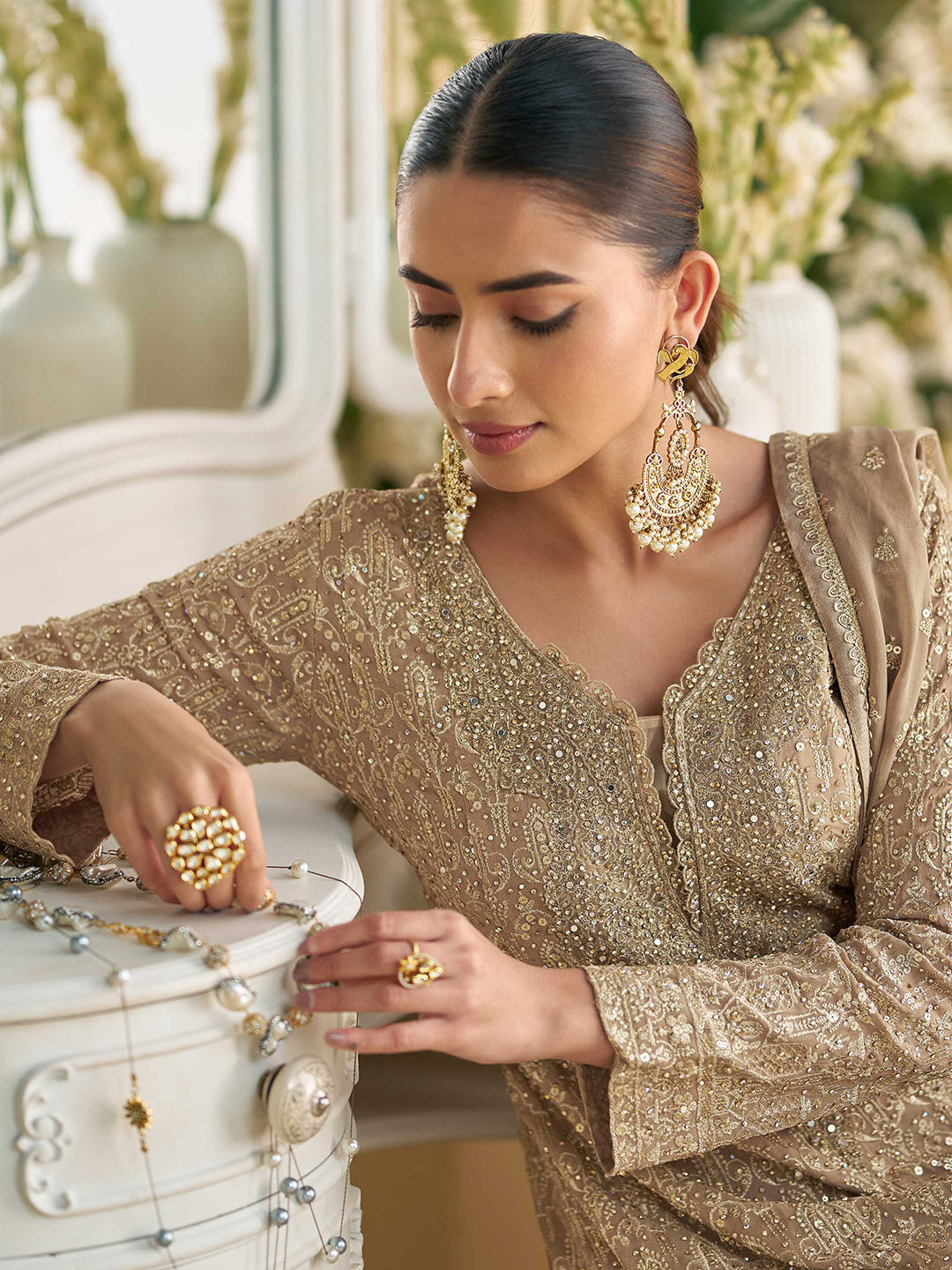 Embroidered Georgette Suit With Pant &amp; Dupatta