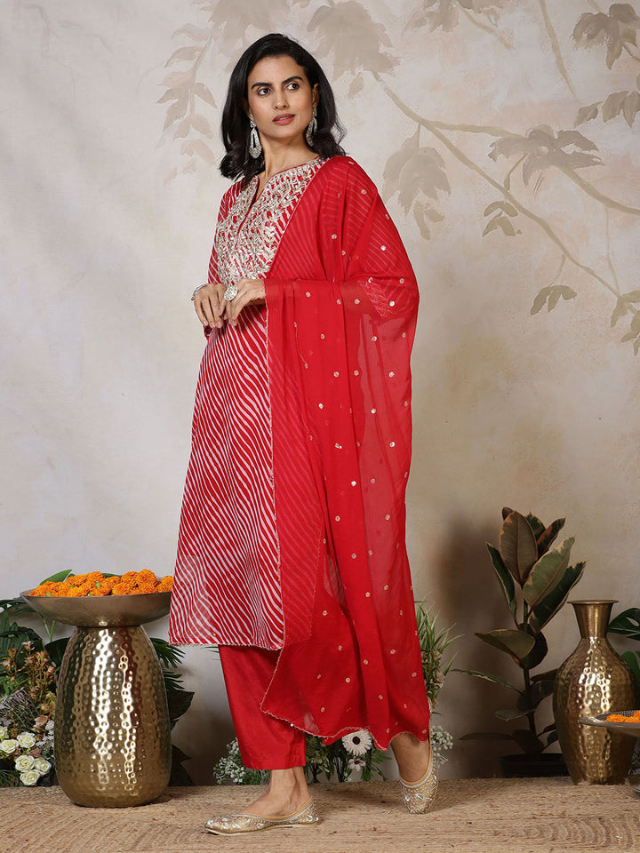 Embroidered Georgette Kurta With Pants &amp; Dupatta