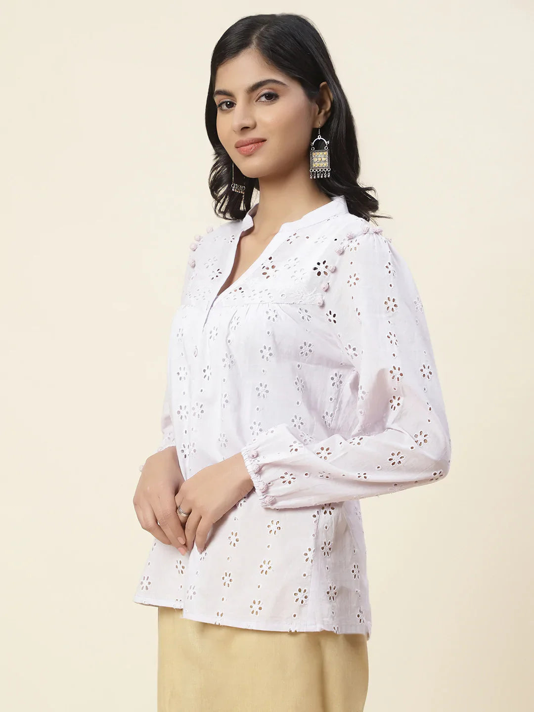 Cut Work Plain Cotton Kurti