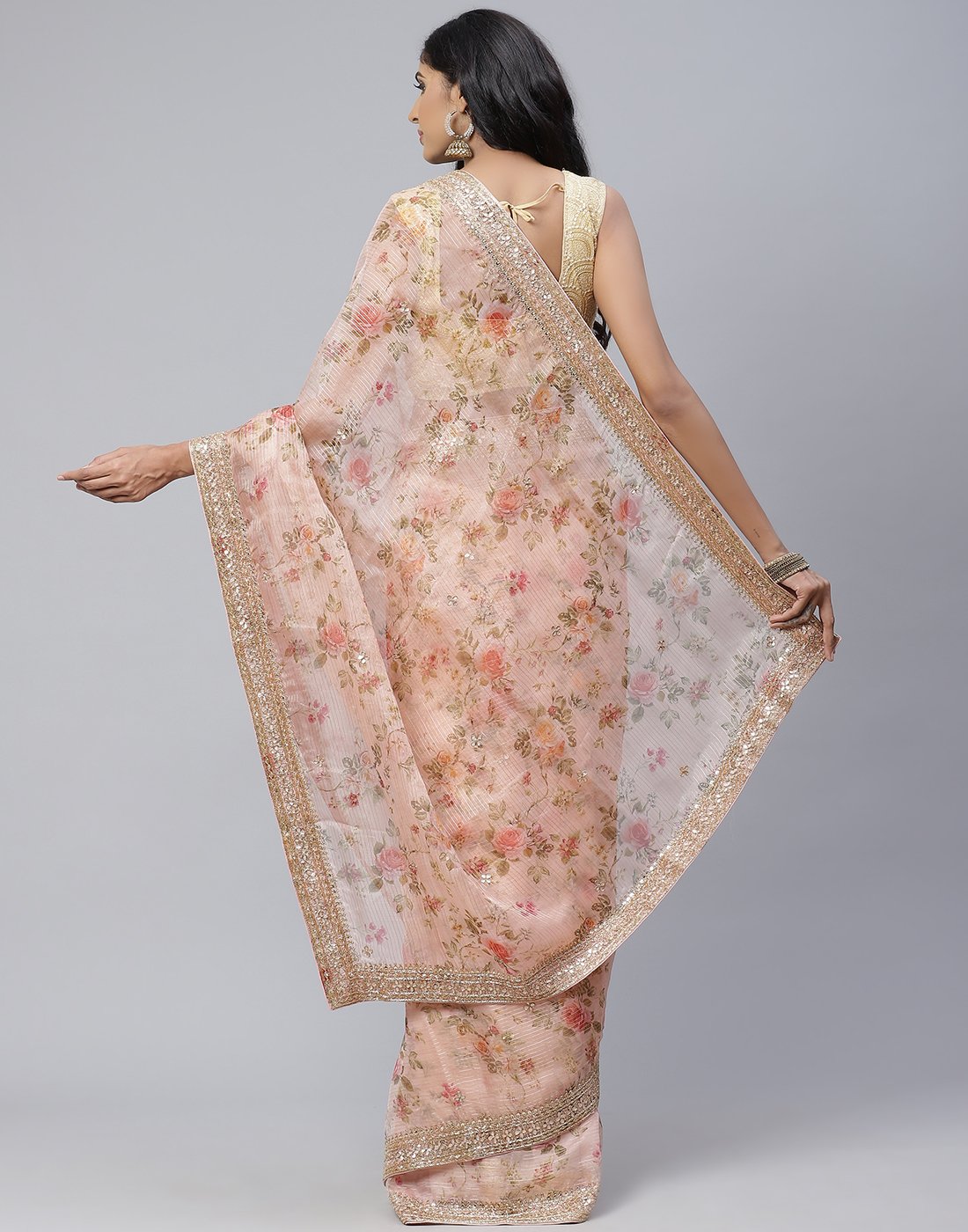 Digital Floral Printed Organza Saree