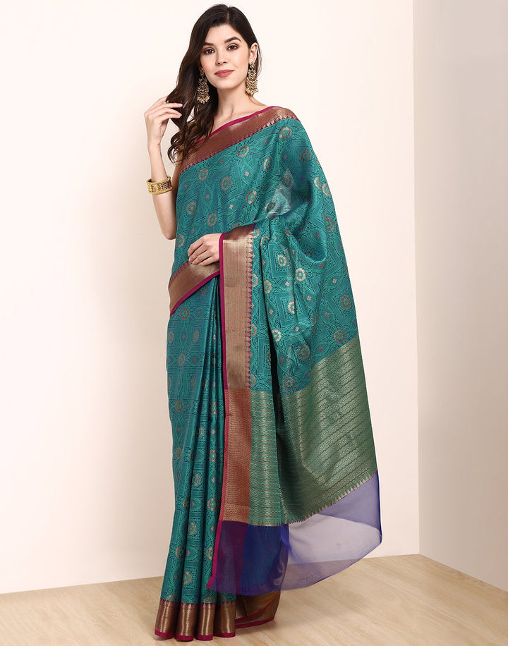 Green Cotton Woven Saree