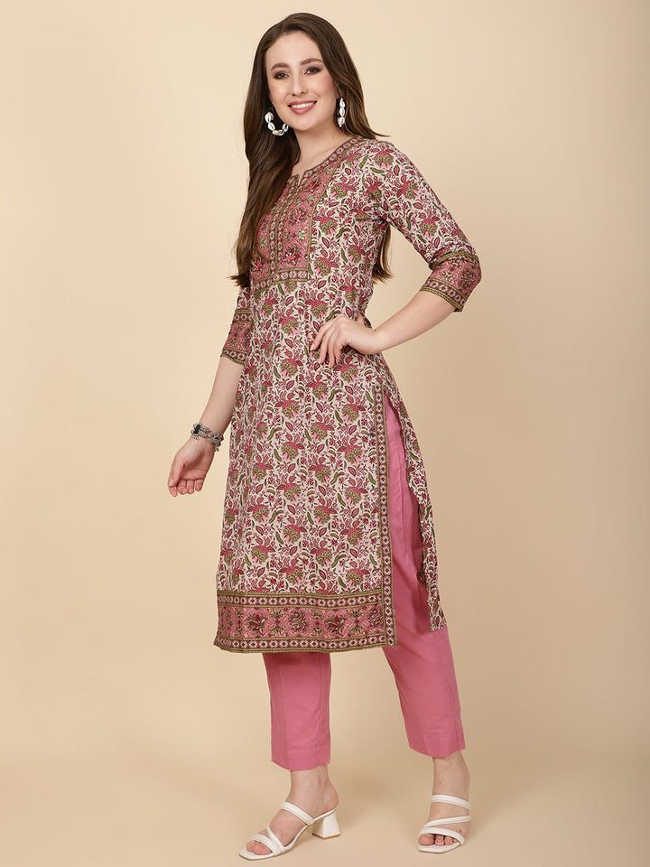 Floral Printed Cotton Kurta With Pants