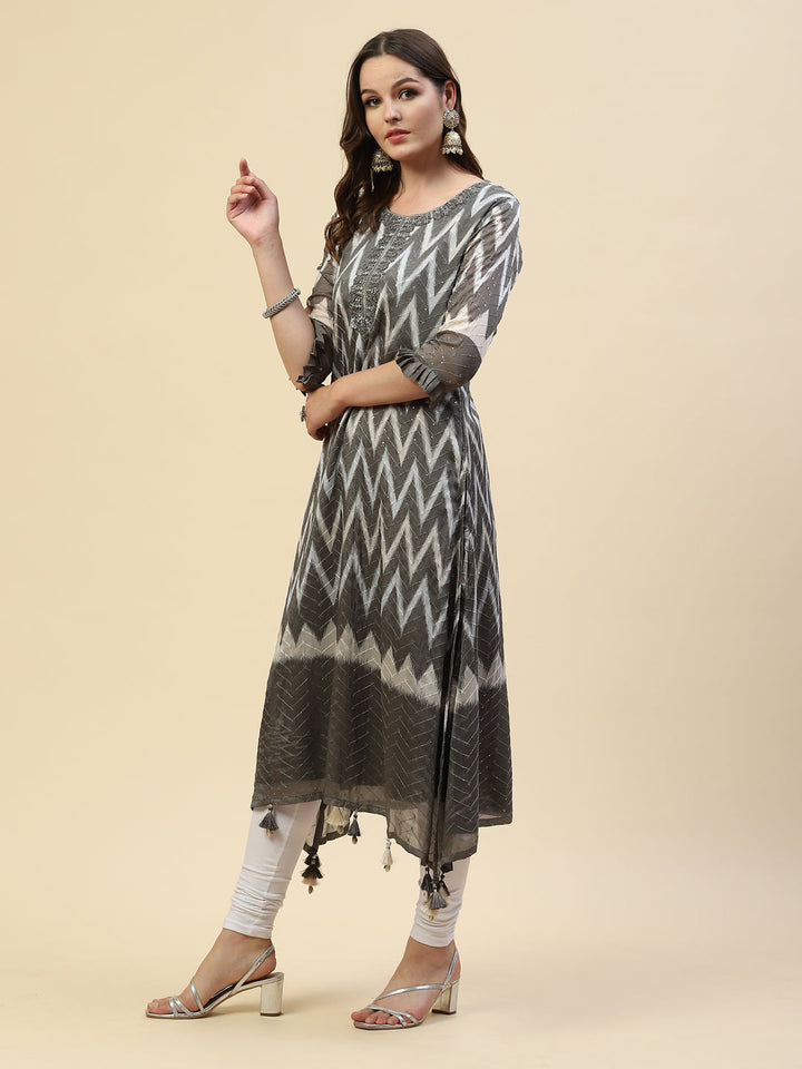Resham Mirror Chiffon Kurta