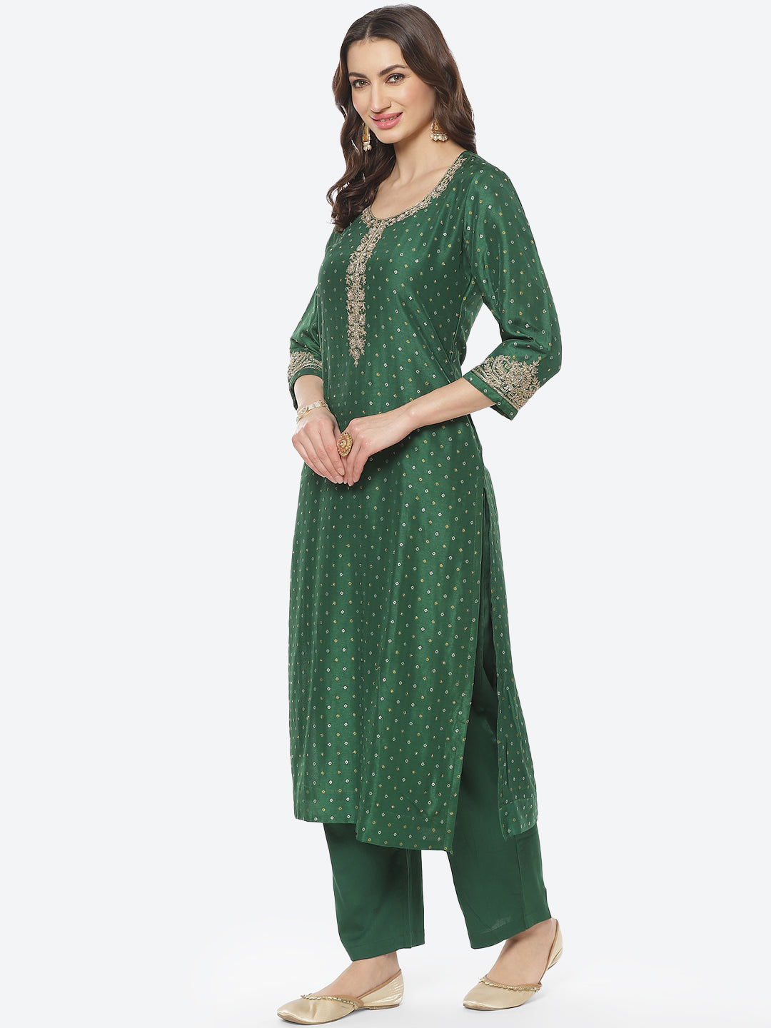 Printed Gota Patti Chanderi Kurti With Pant