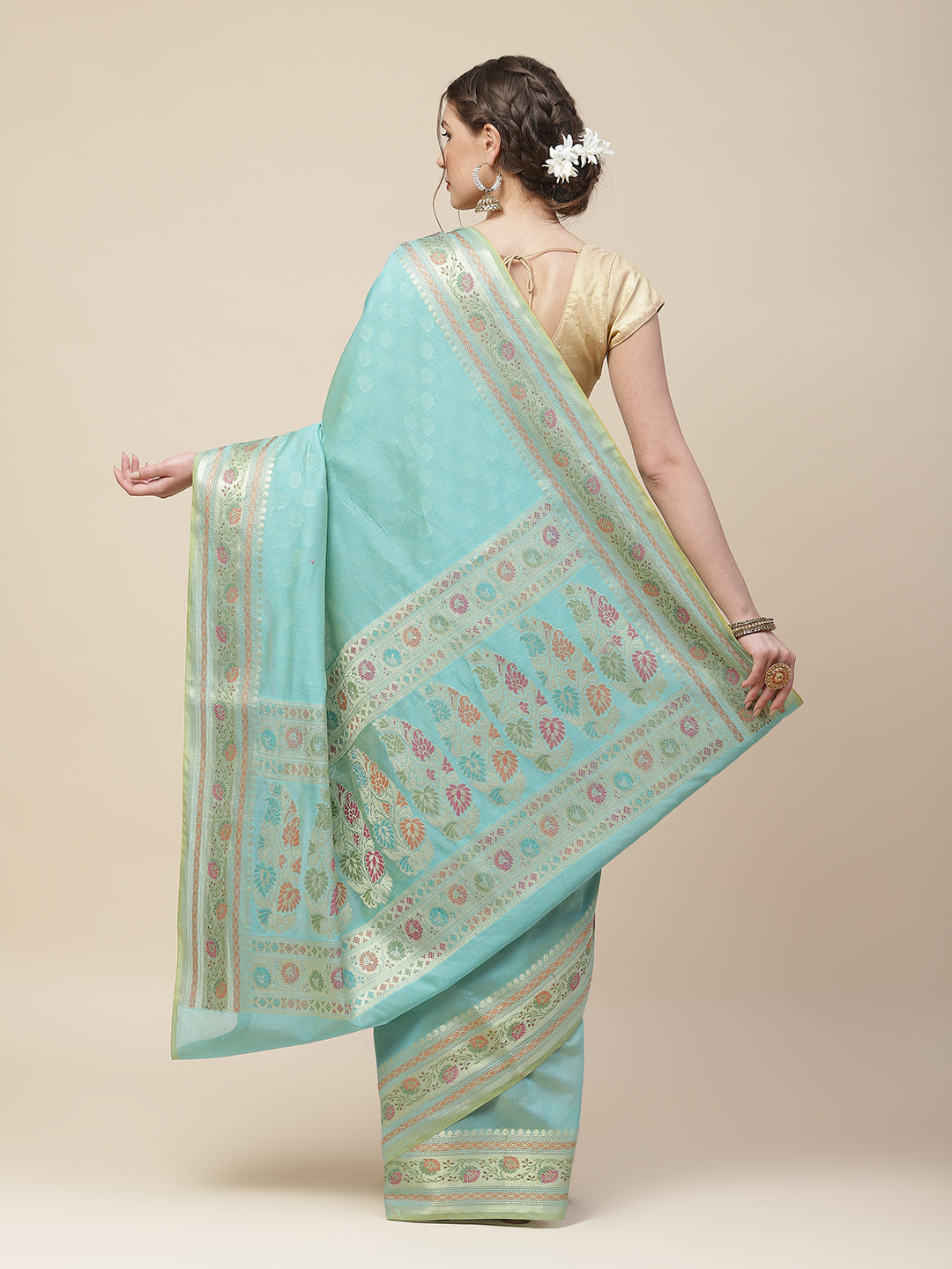 Plain Zari Border Cotton Woven Saree