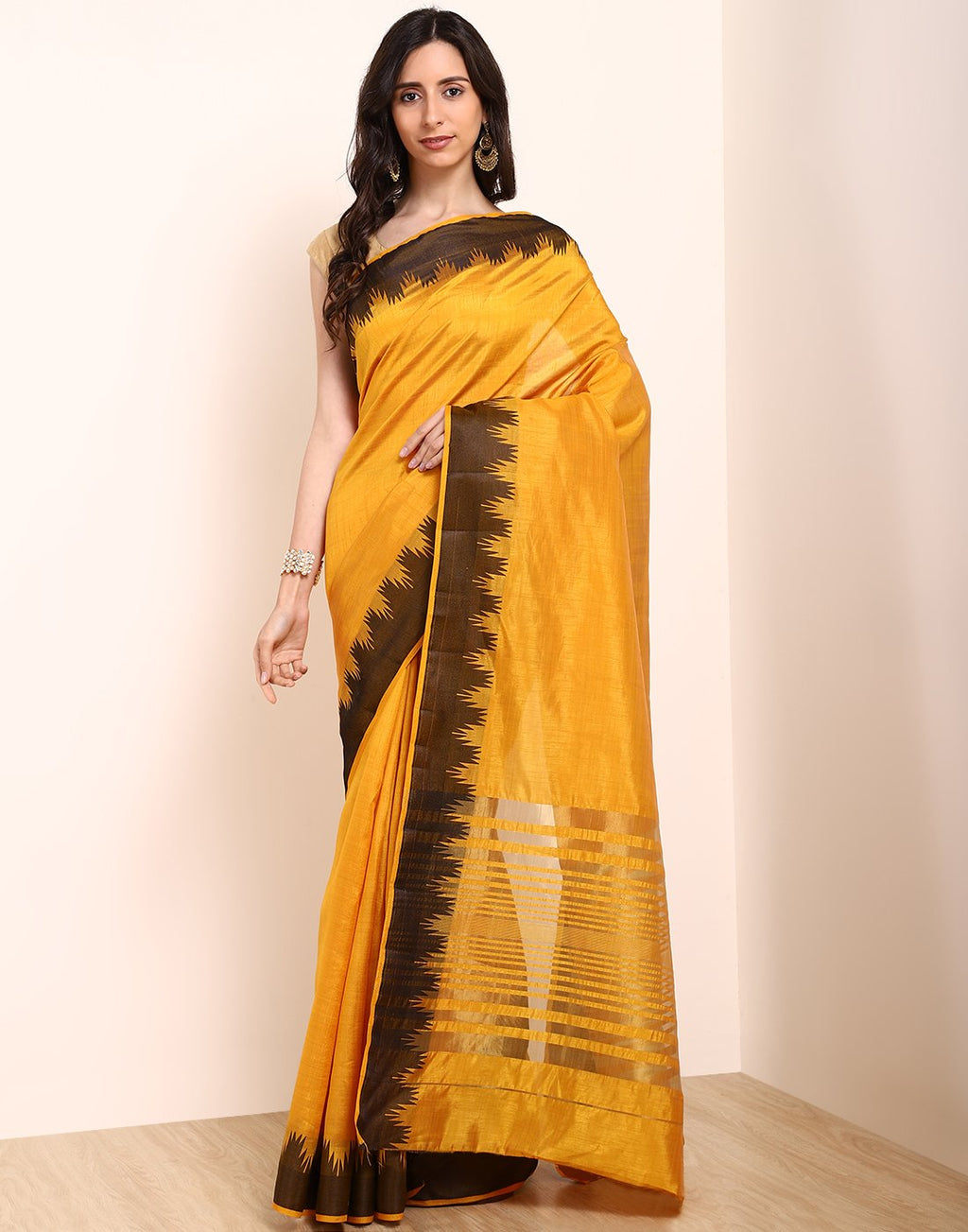 MBZ Meena Bazaar-Mustard Art Handloom Saree