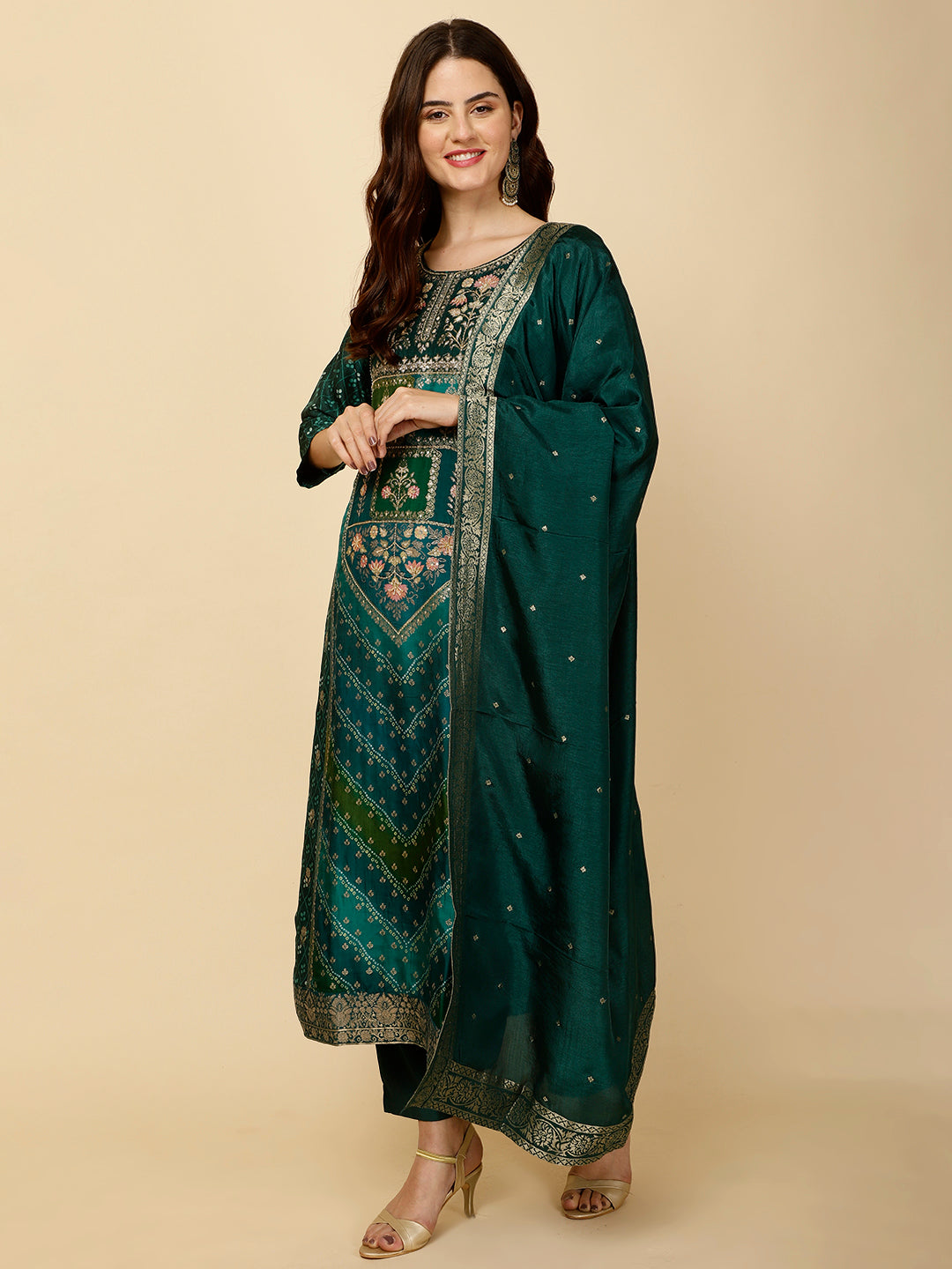 Ethnic Motifs Banarasi Kurta With Pants &amp; Dupatta