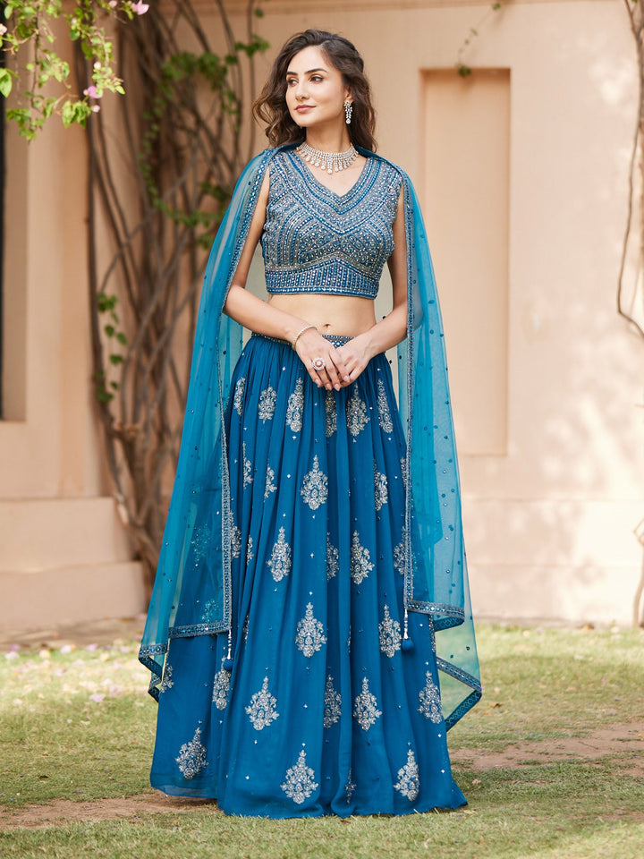 Resham Mirror Georgette Lehenga With Choli and Net Booti Dupatta