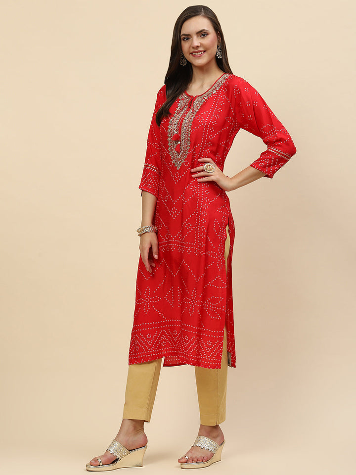 Neck Embroidered &amp; Printed Handloom Kurta
