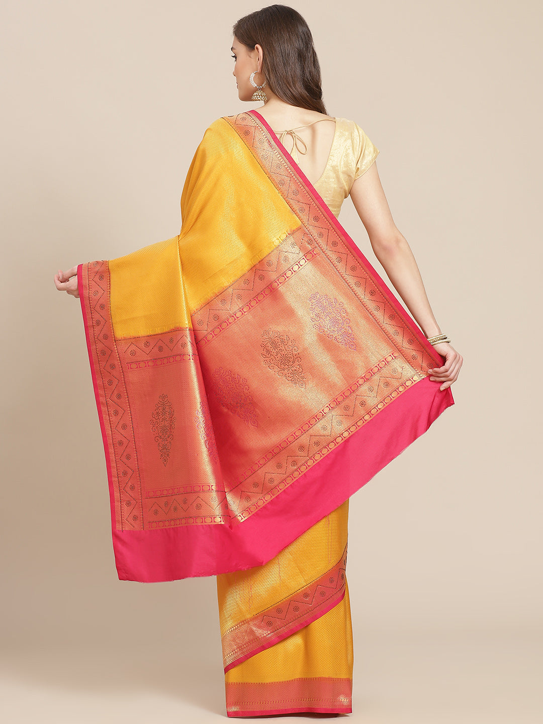 Brocade Art Handloom Saree with Stone Booti