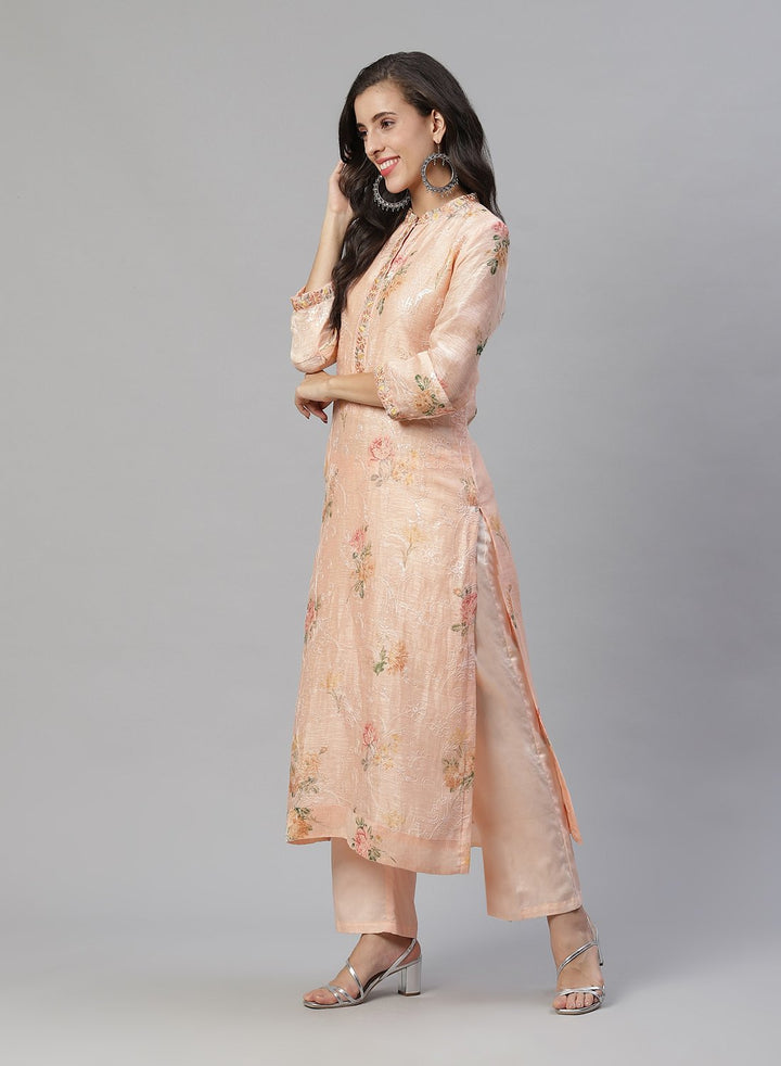 Printed Chanderi Kurti With Pant
