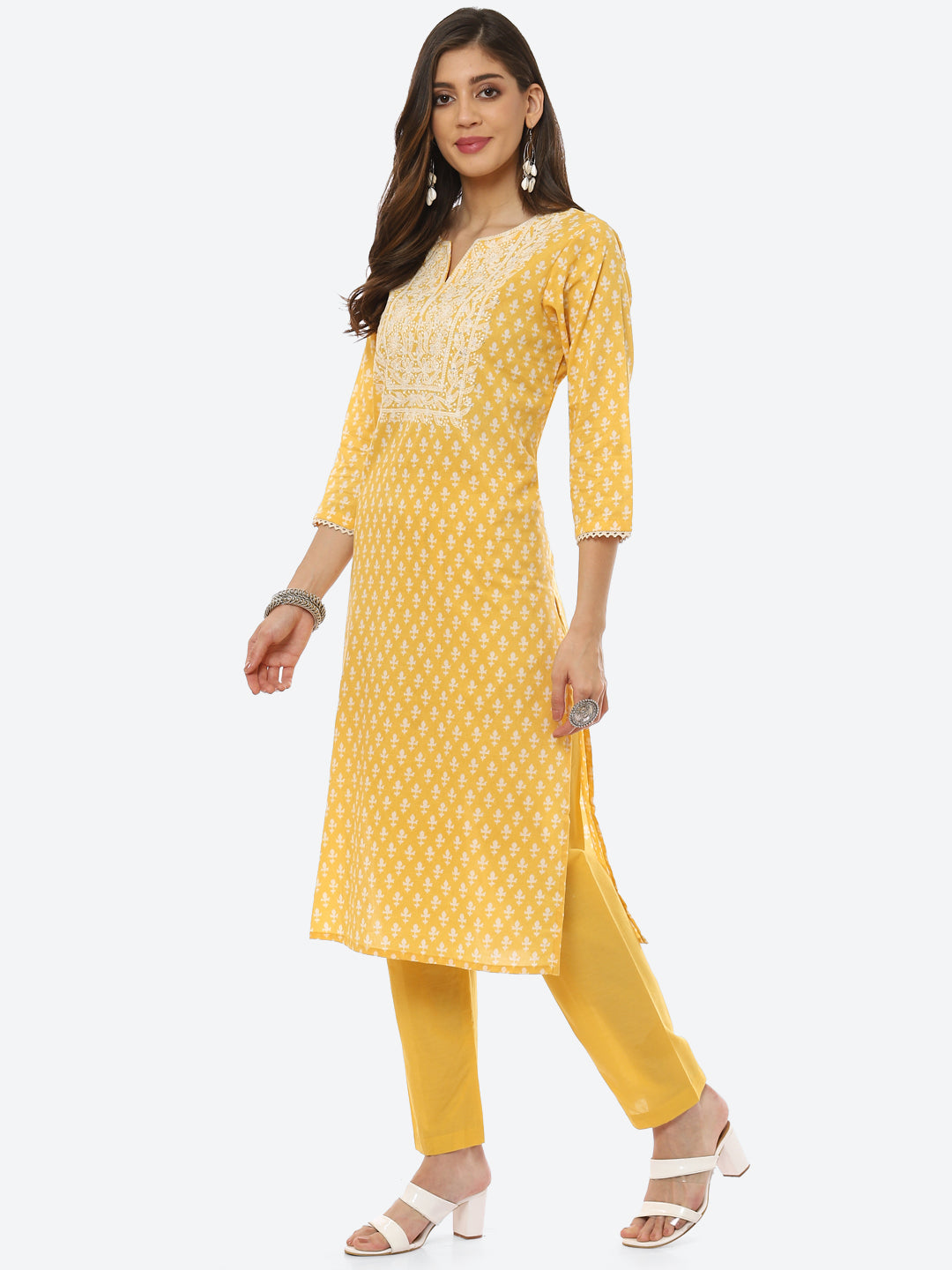 Resham Work Printed Cotton Kurta With Pant