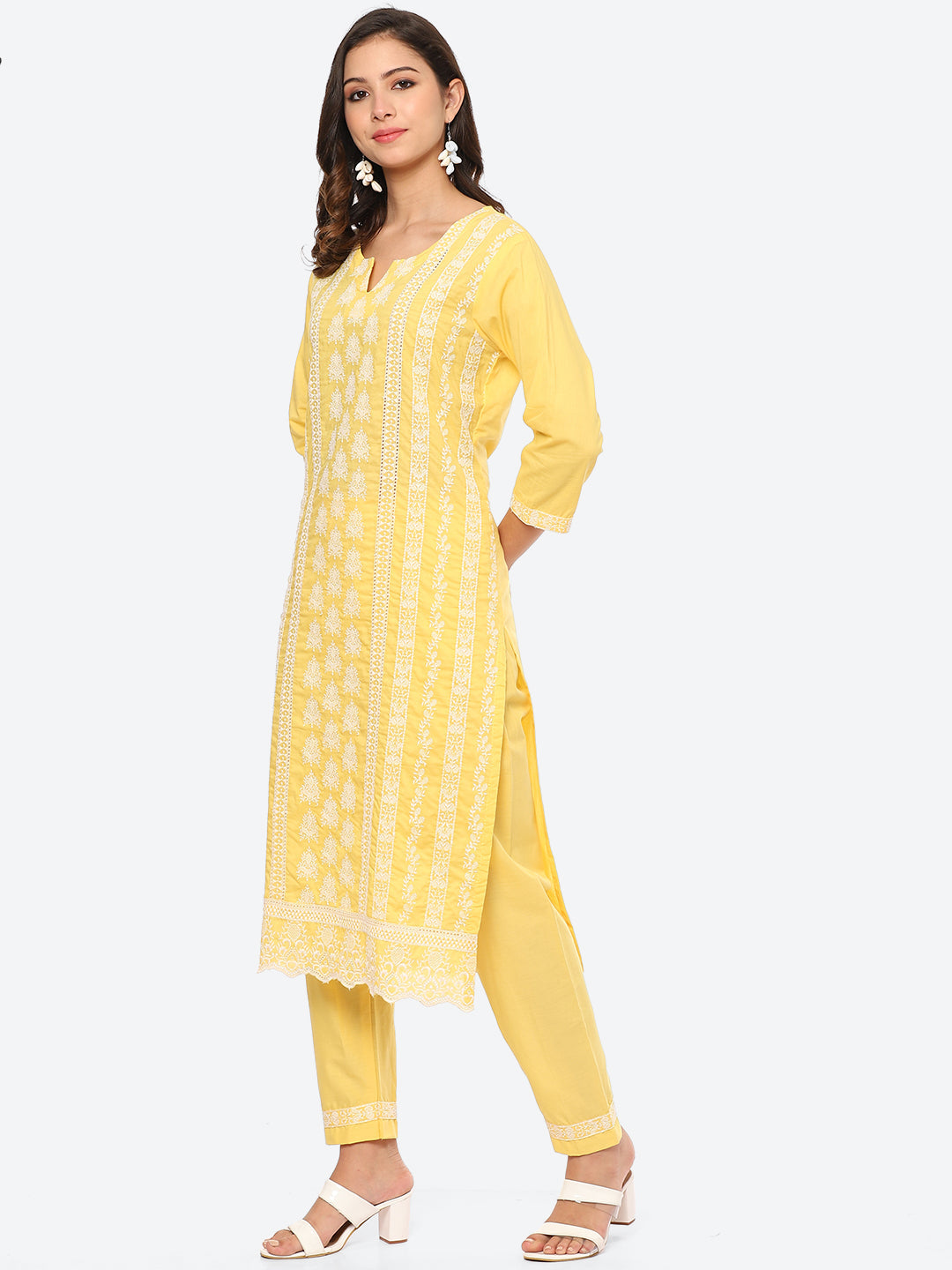 Thread Embroidered Cotton Kurta With Pant