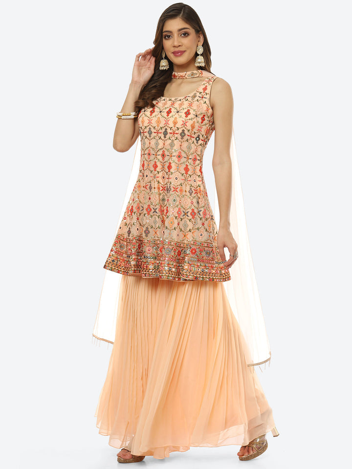 Resham Sequin Embroidered Georgette kurti With Garara &amp; Dupatta