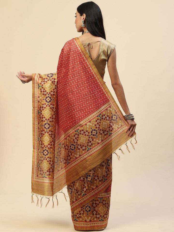 Geometric Printed Tussar Saree