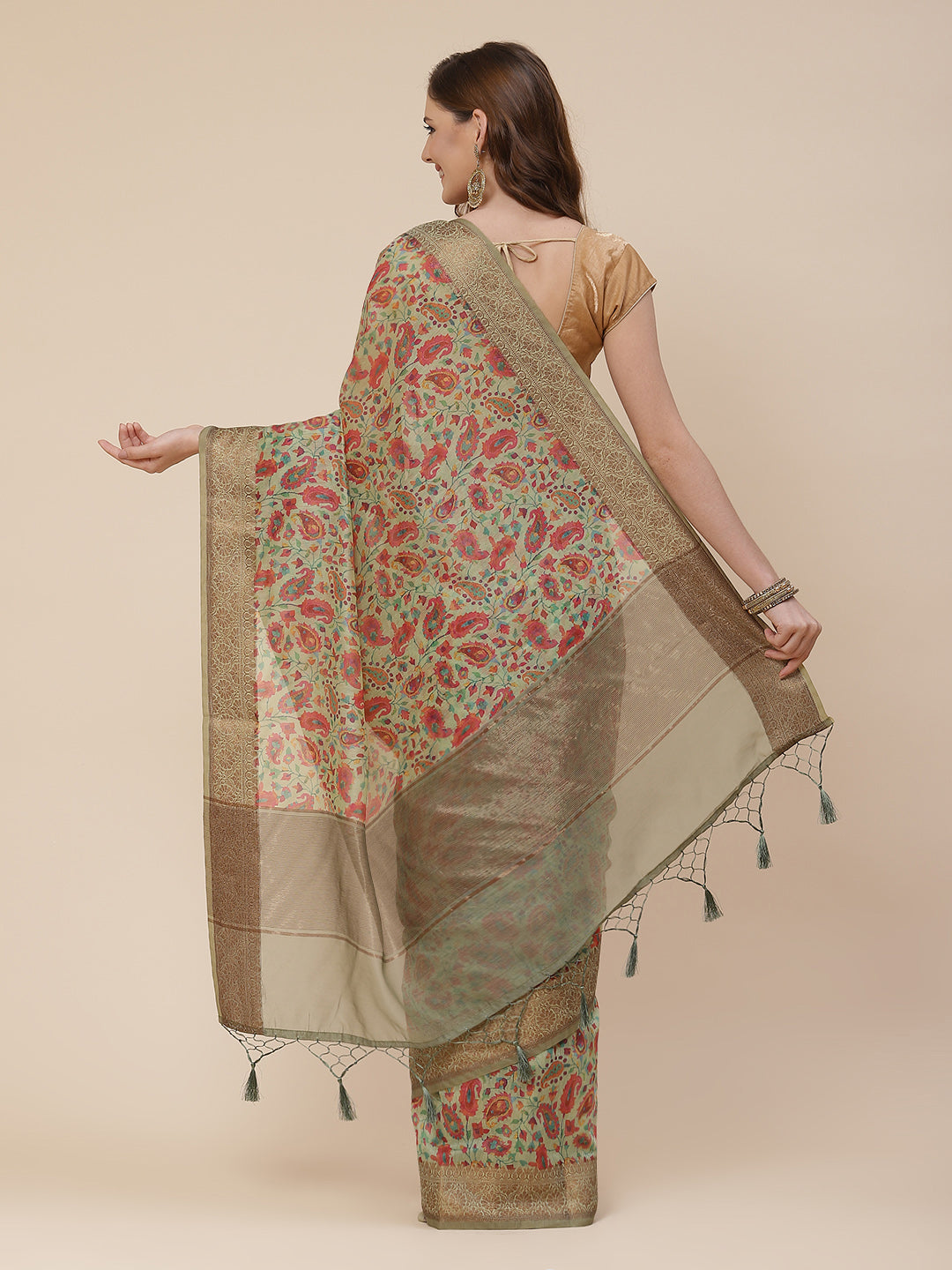 Printed Banarasi Border Pallu Cotton Saree