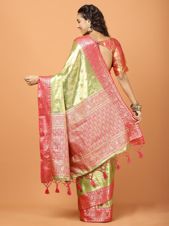Plain Zari Border Banarasi Woven Saree