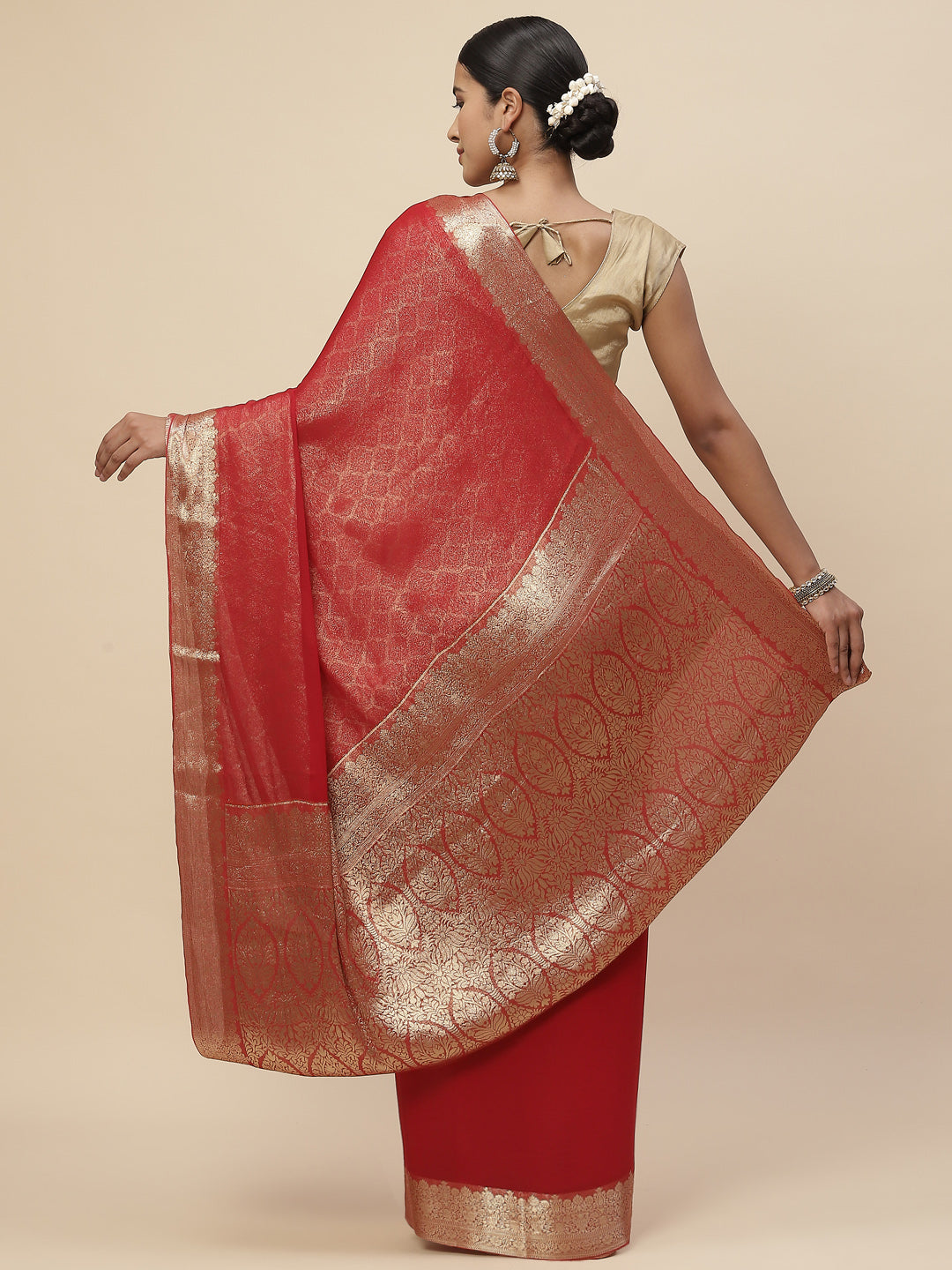 Zari Border Chiffon Plain Saree
