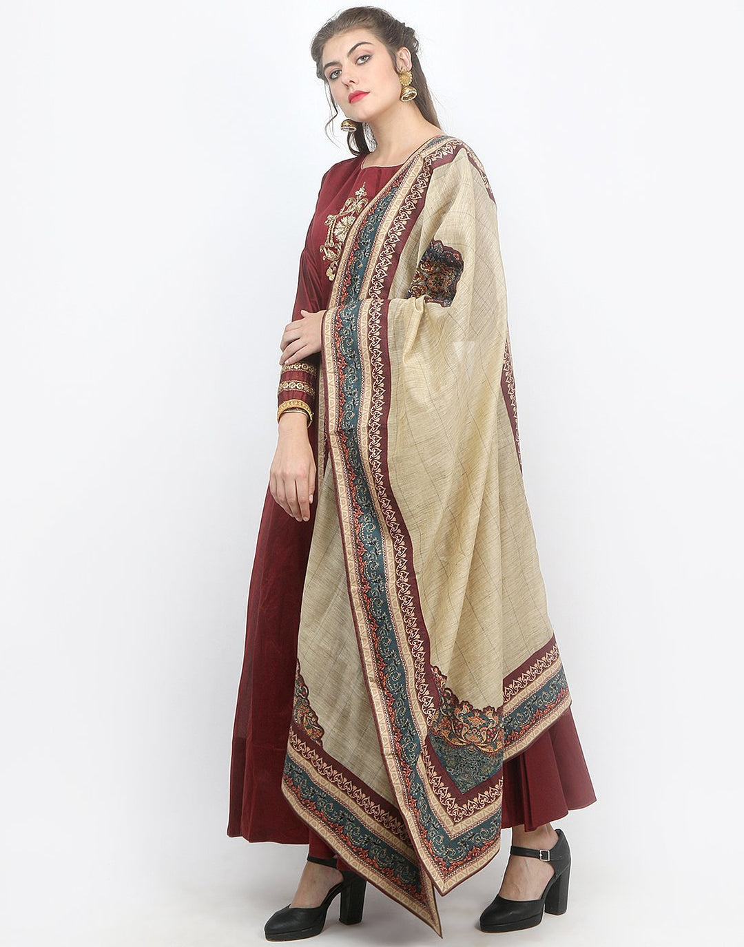 MBZ Meena Bazaar-Maroon Cotton Chanderi Salwar Kameez