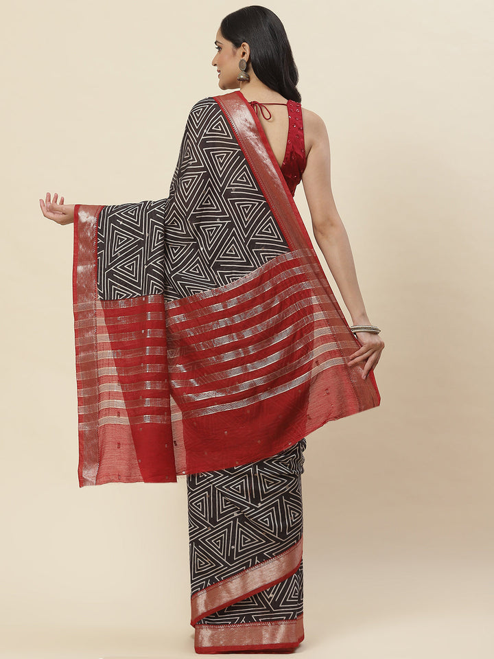 Geometric Printed Handloom Woven Saree