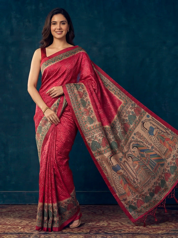 Printed Tussar Silk Saree