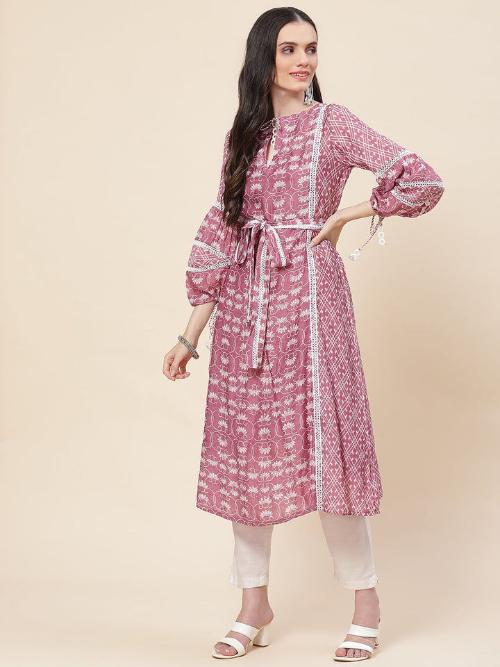 Floral Printed Muslin Kurta