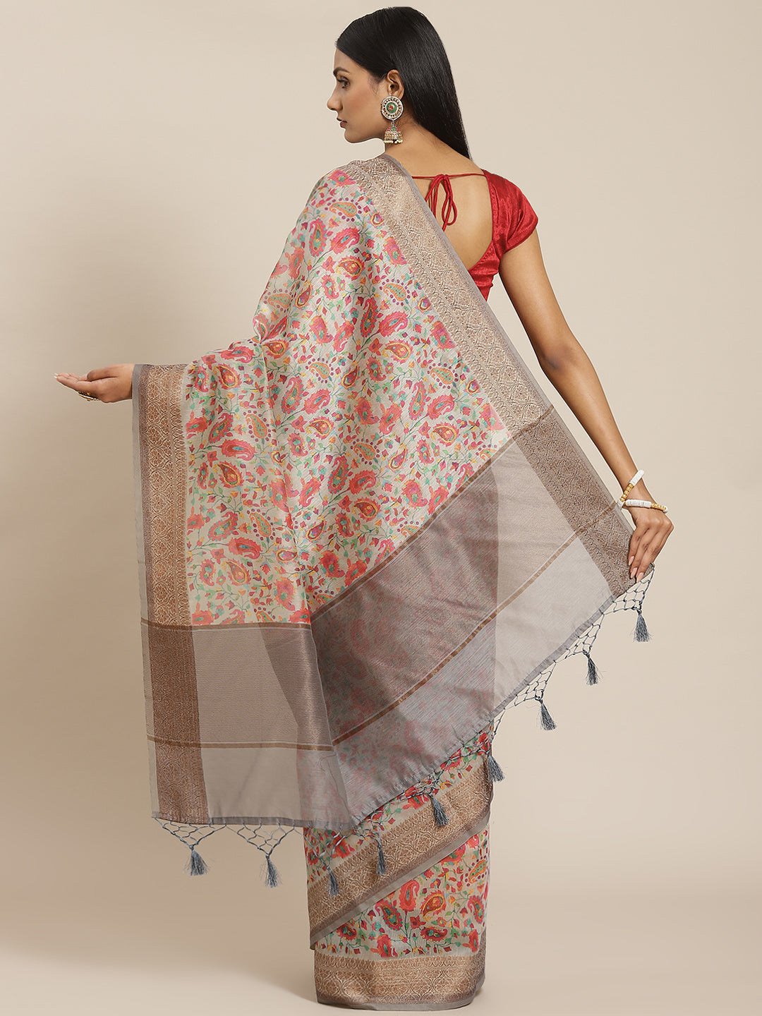 Printed Banarasi Border Pallu Cotton Saree