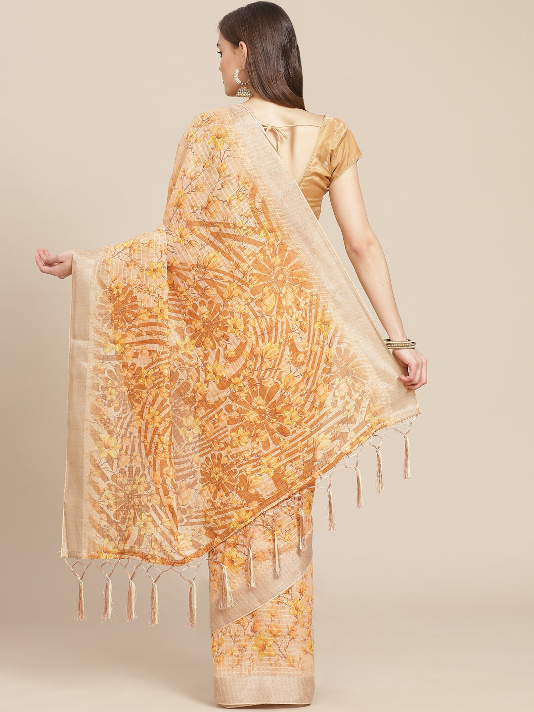 Digital Floral Printed With Zari Border Cotton Saree