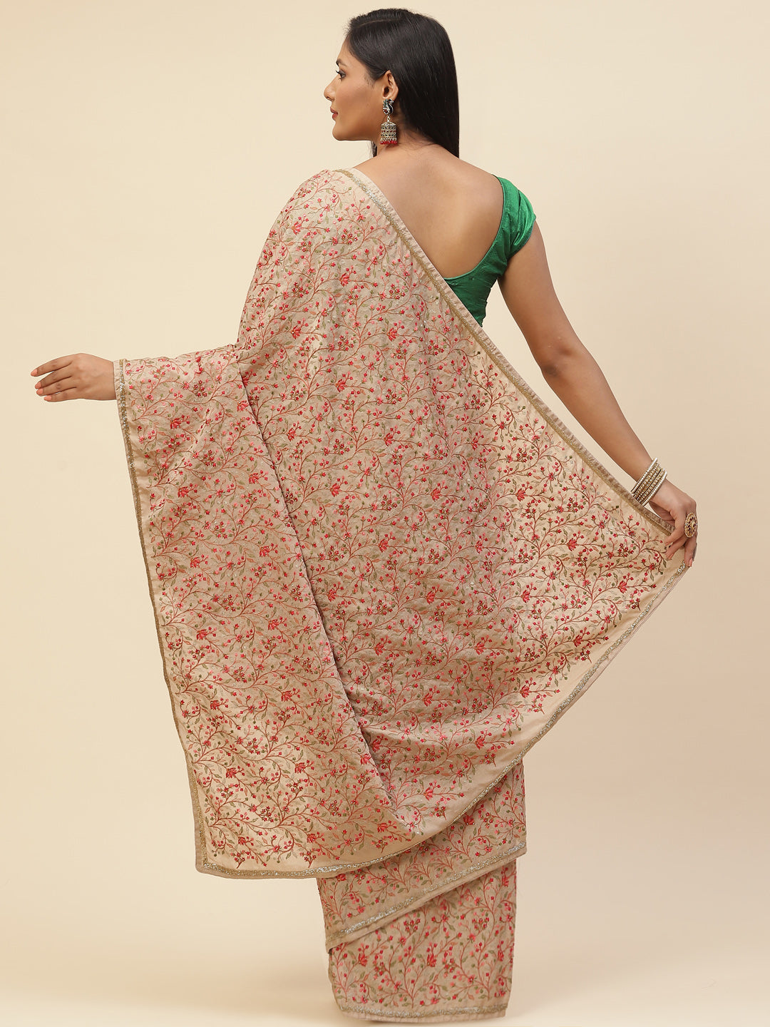 Resham Zaal Embroidered Crepe Saree