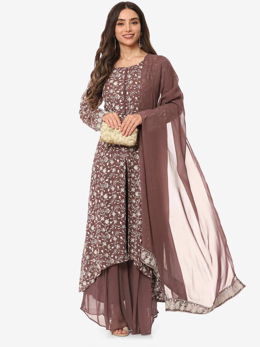 Resham Jaal Georgette Kurta With Palazzo &amp; Dupatta