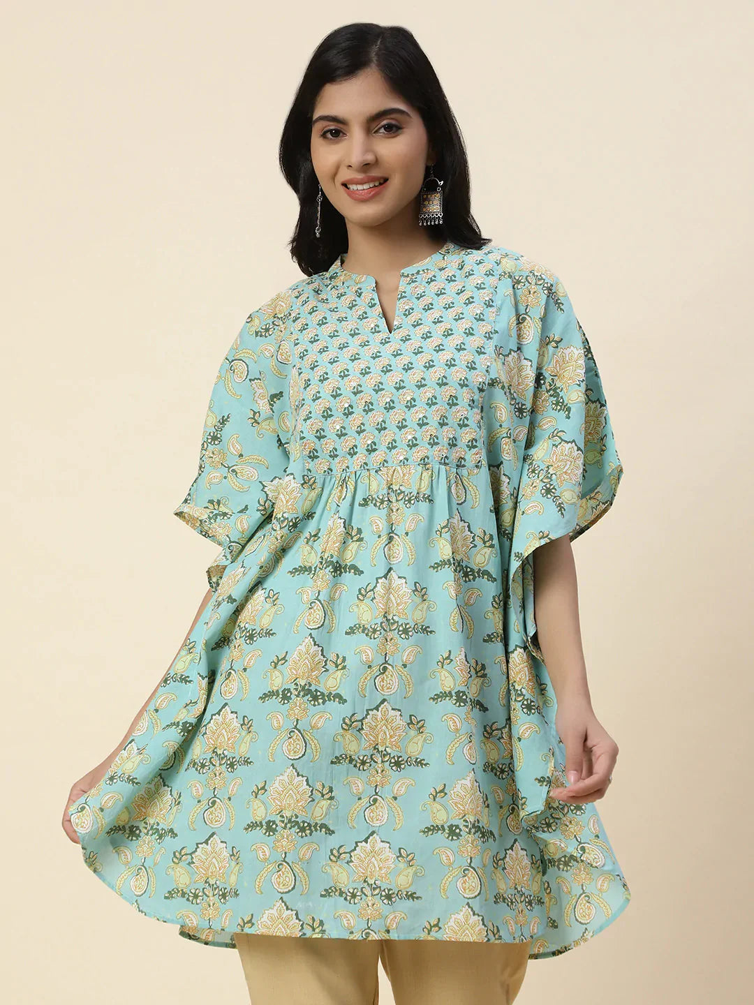 Floral Printed Cotton Kaftan Kurti