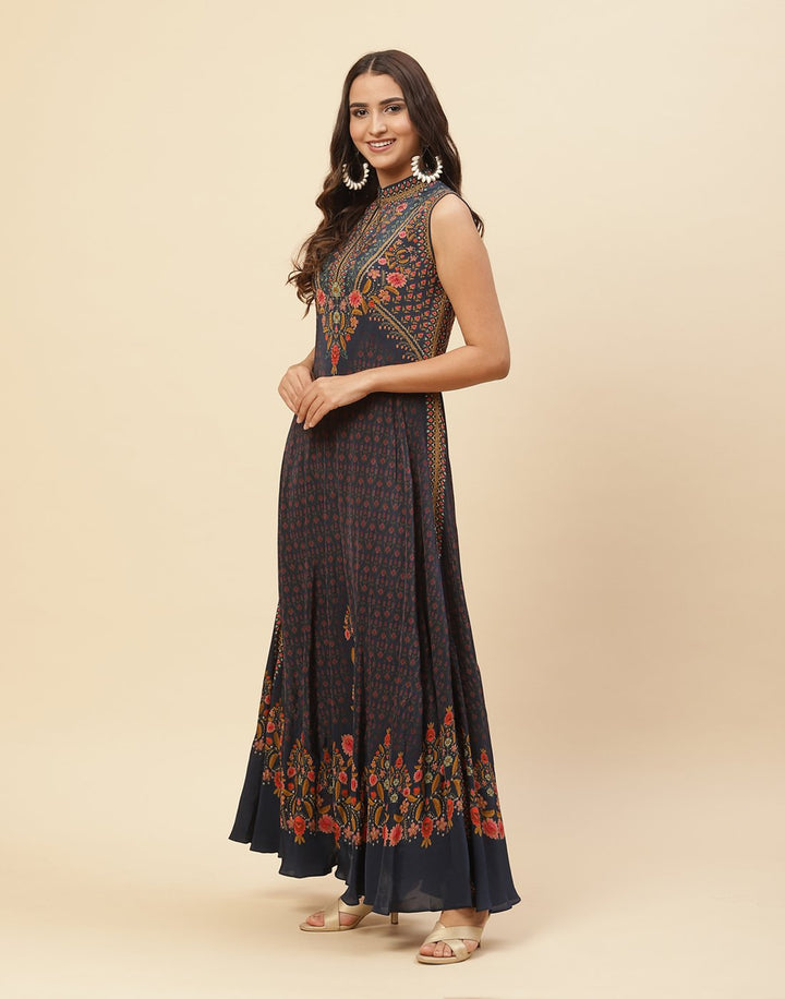 Floral Digital Printed Crepe Gown