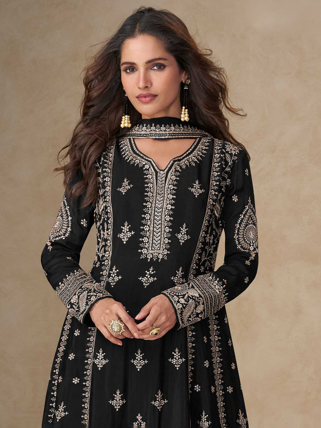 Embroidered Chinon Kurta With Pant &amp; Dupatta