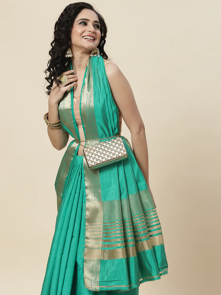 Plain Zari Border Handloom Woven Saree