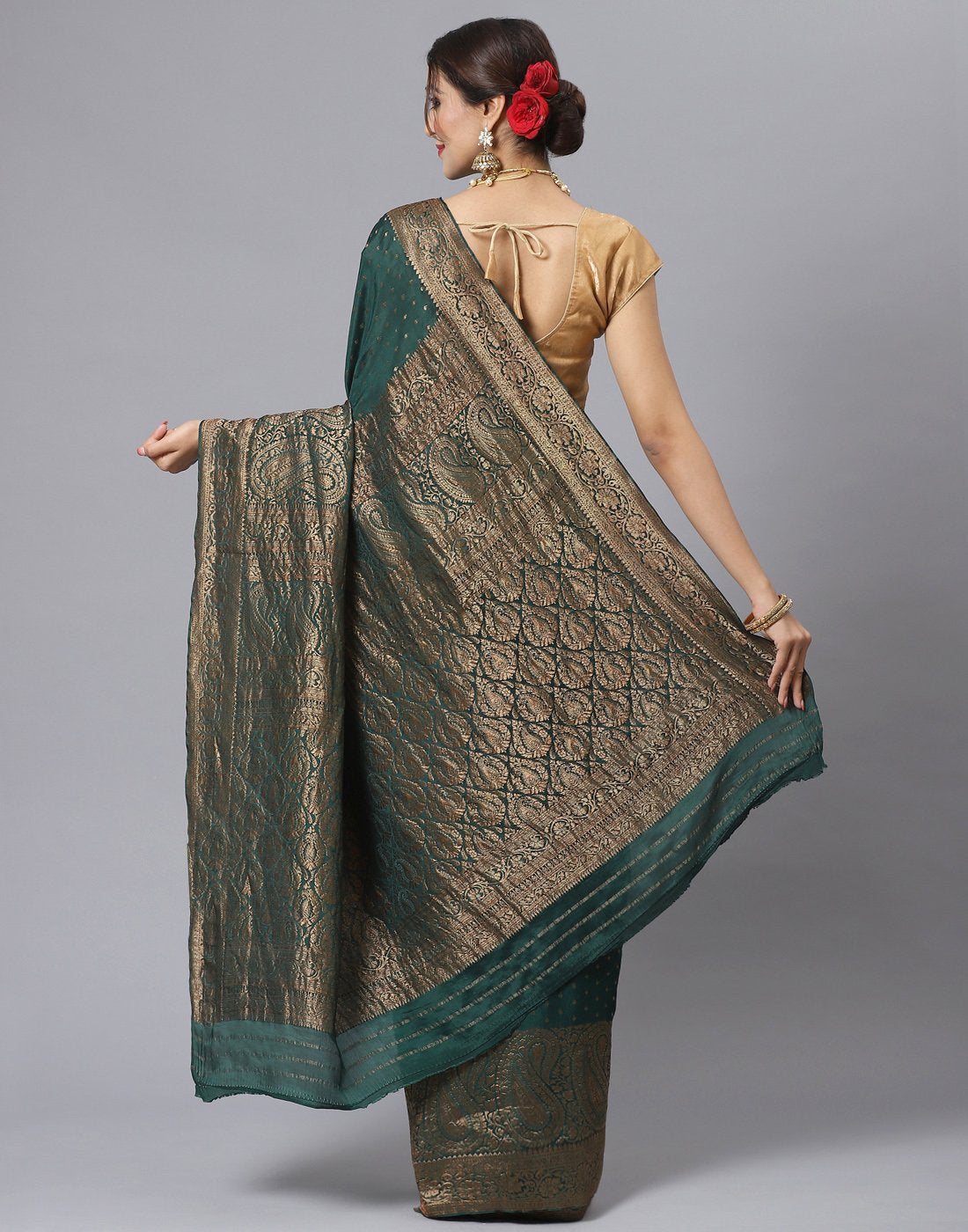 MBZ Meena Bazaar-Zari Border Booti Crepe Saree