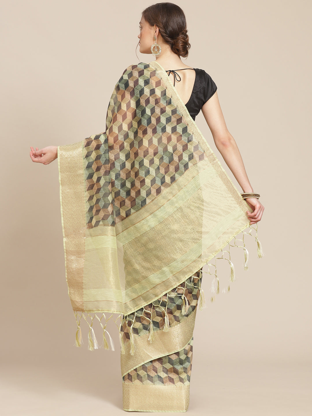 Abstract Printed Banarasi Pallu Cotton Woven Saree