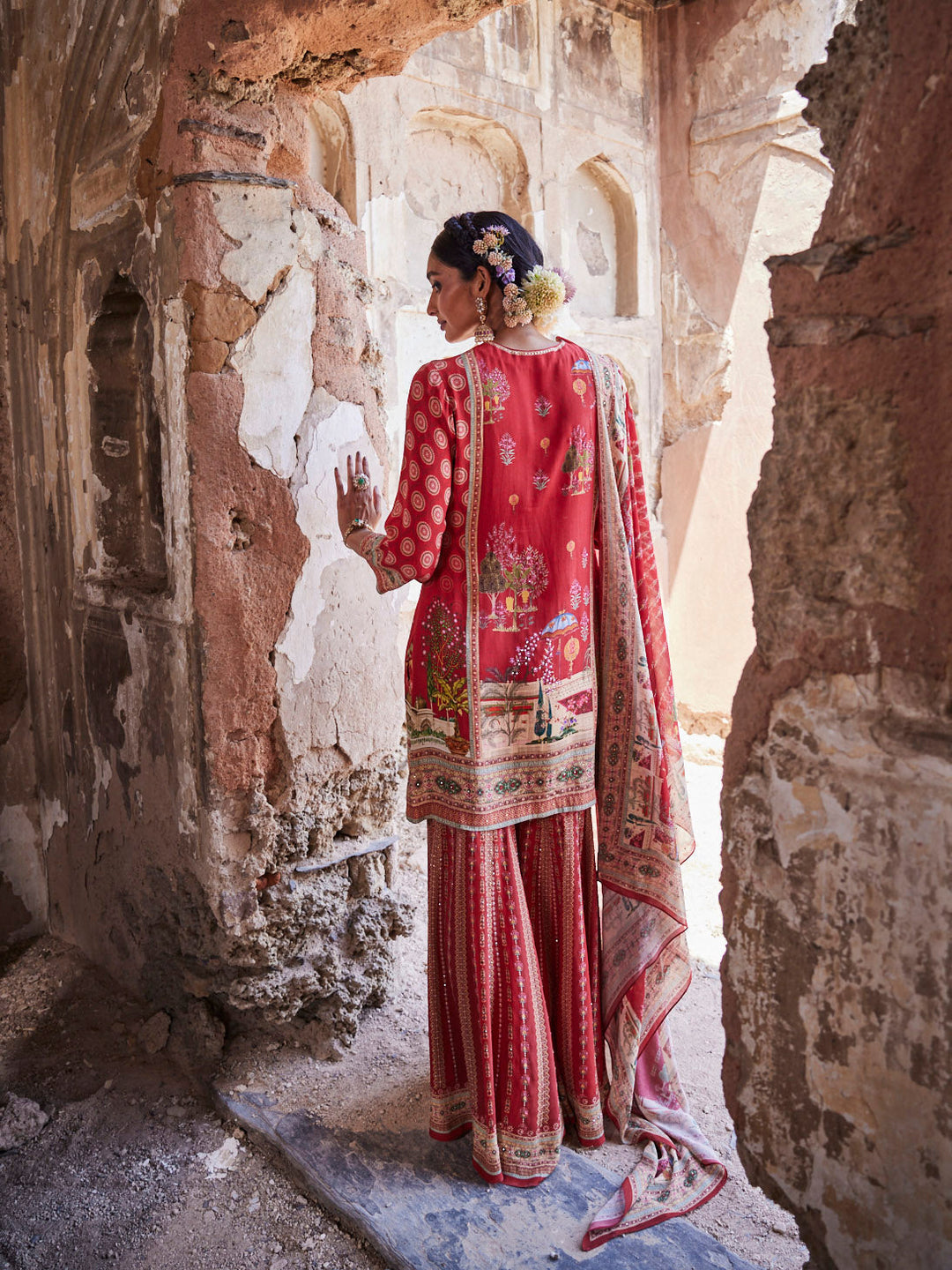 Digital Printed Georgette Kurta With Sharara &amp; Dupatta