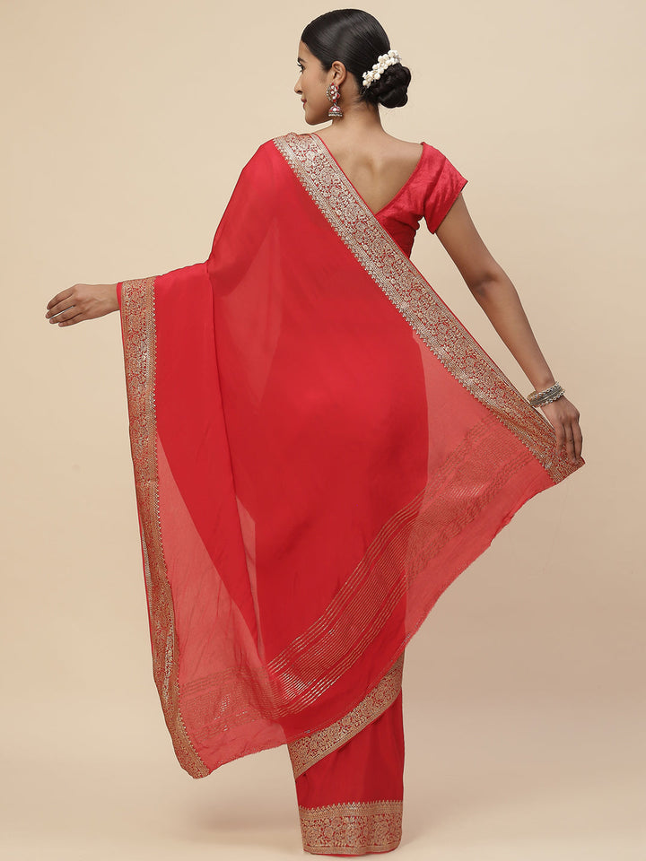 Zari Border Crepe Plain Saree