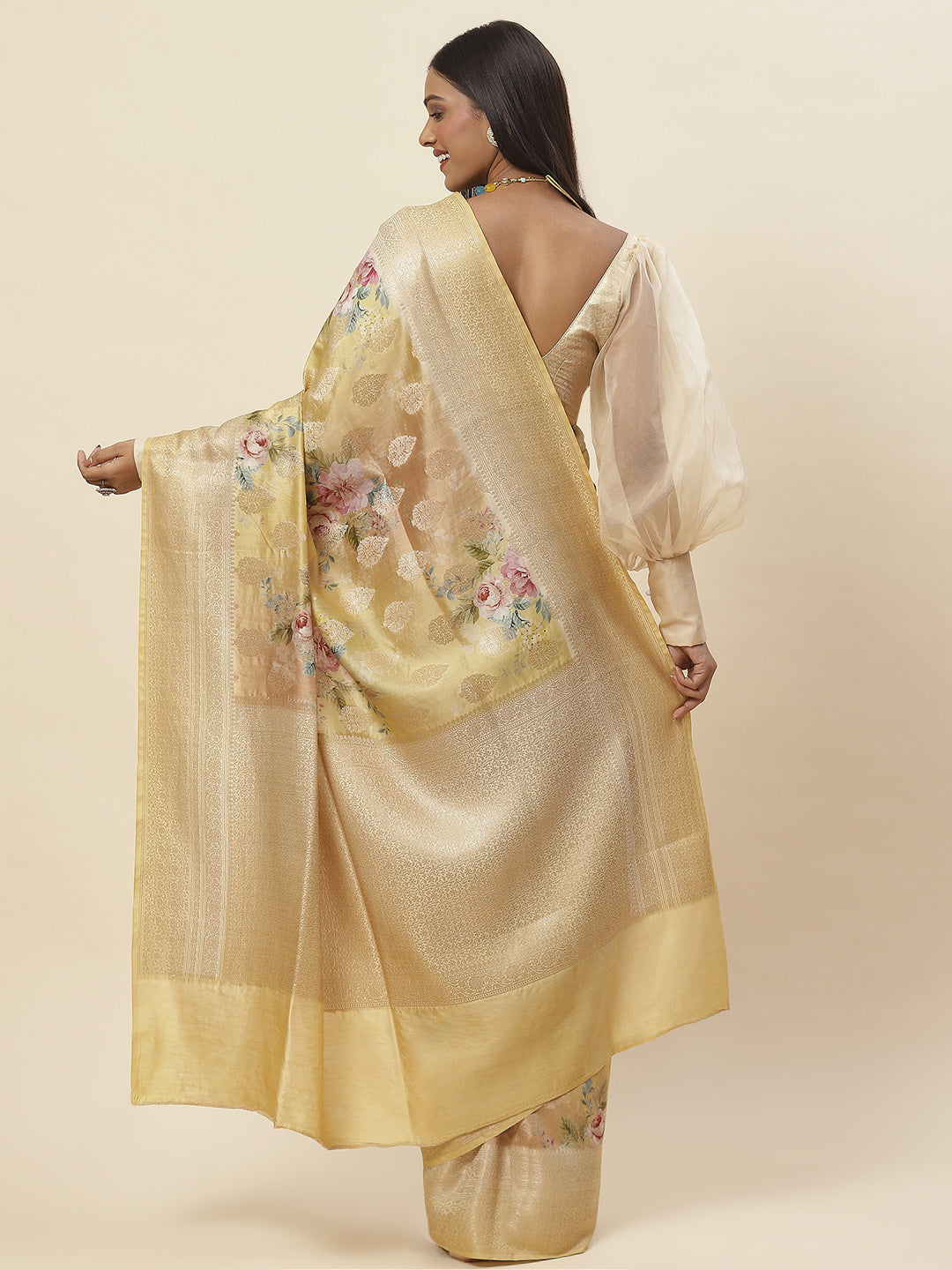 Digital Floral Printed Tussar Saree