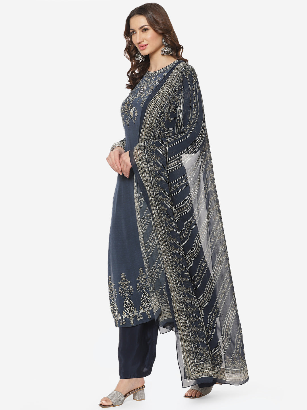 Digital Printed Crepe Stitched Salwar Kameez With Georgette Dupatta