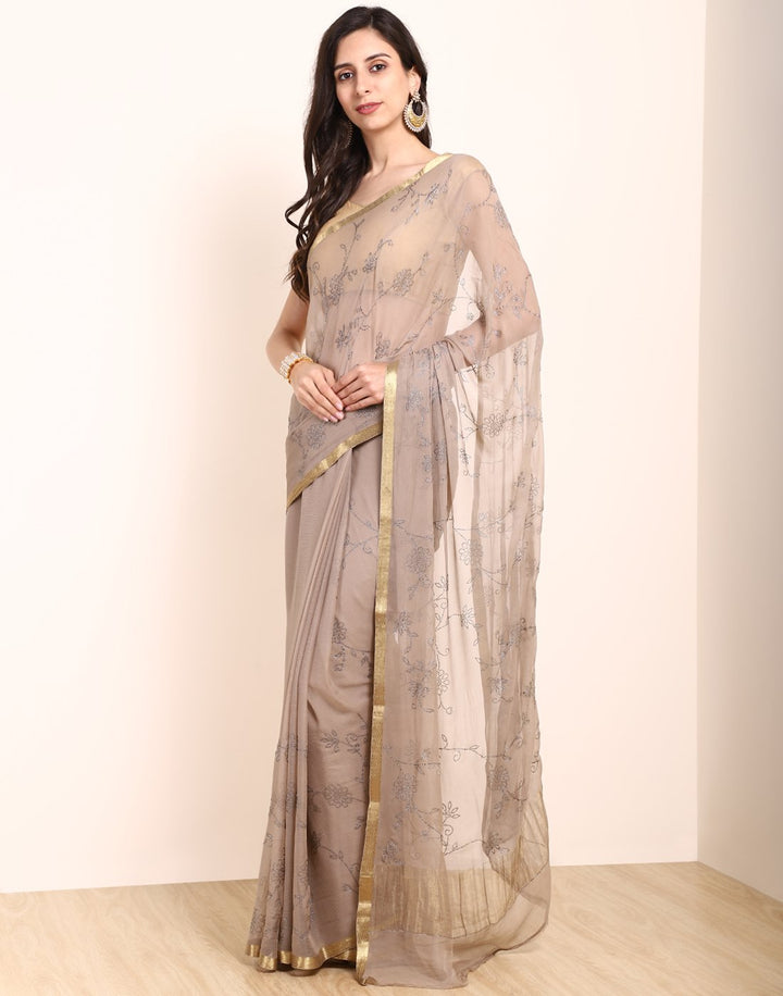 MBZ Meena Bazaar-Yellow Chiffon Saree