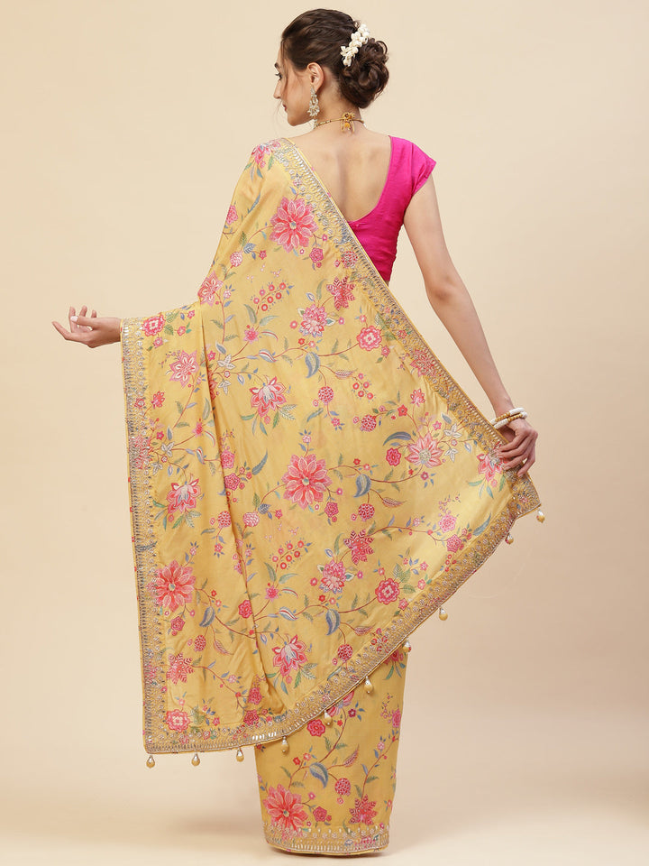 Digital Floral Printed Satin Saree