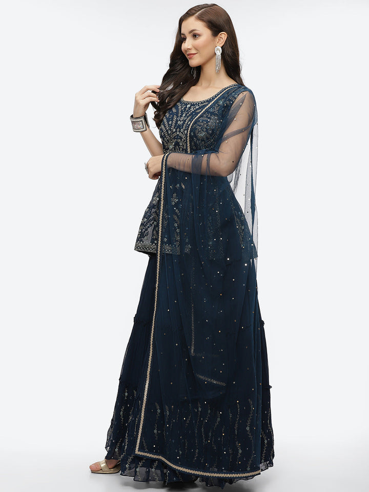 Embroidered Resham Mirror Georgette Choli With Lehenga &amp; Dupatta