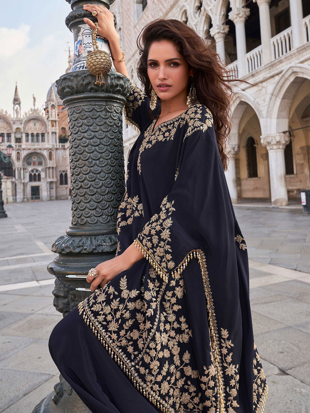 Embroidered Crepe Kurti With Gharara