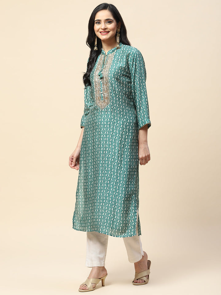 Printed With Yoke Embroidered Muslin Kurta