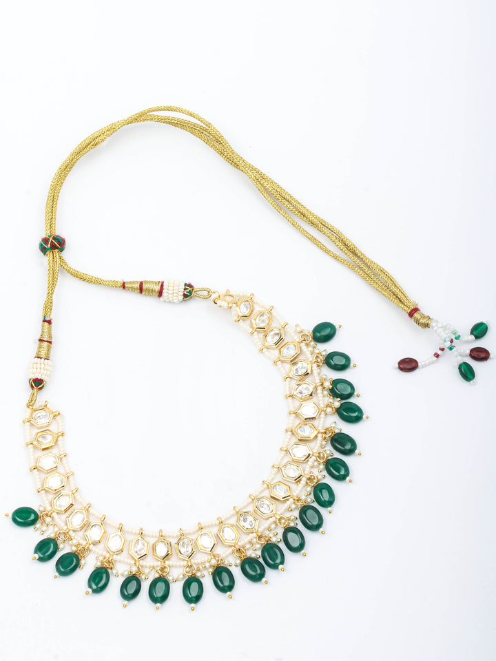 Golden &amp; Green Necklace Set With Earrings
