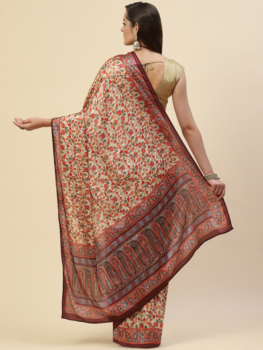 Floral Printed Satin Saree